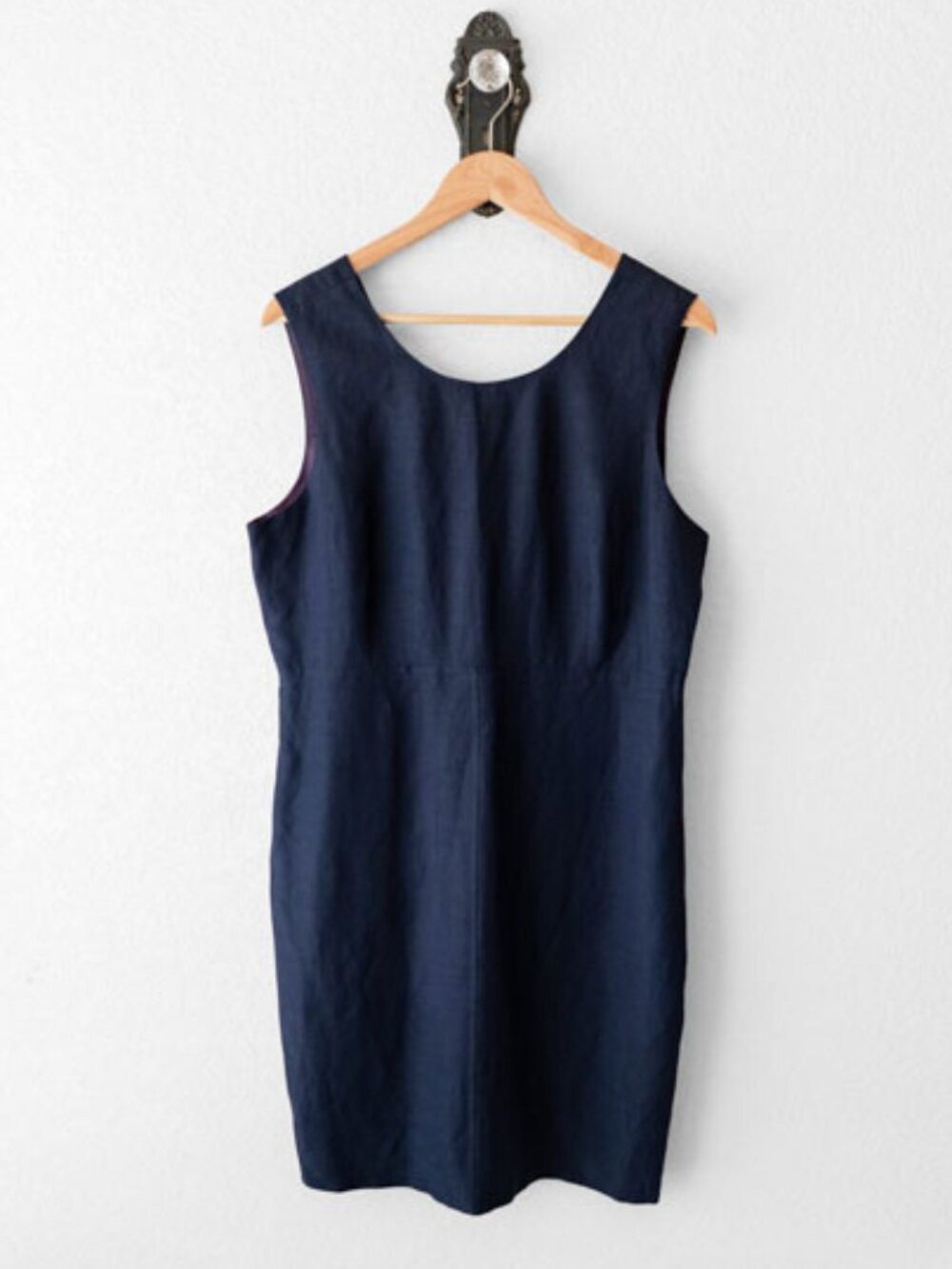 Ann Taylor Navy Linen Blend Sheath Dress Lined Sleeveless Size 14